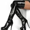 Over The Knee Boots Black Round Toe Bright Leather Platform Winter Boots Women High Heel Thigh High Boots -UK Winter Shoes Sales 2023 202008071731216171060