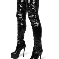 Over The Knee Boots Leather Platform Round Toe Bright Leather Zip Up High Heel Thigh High Boots -UK Winter Shoes Sales 2023 20200808135550333645