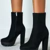 Women Ankle Boots Black Micro Suede Round Toe Chunky Heel High Heel Booties -UK Winter Shoes Sales 2023 202008111137305366931