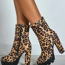 Women Ankle Boots Black Micro Suede Round Toe Chunky Heel High Heel Booties -UK Winter Shoes Sales 2023 202008111137320427510