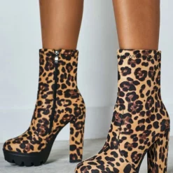 Women Ankle Boots Black Micro Suede Round Toe Chunky Heel High Heel Booties -UK Winter Shoes Sales 2023 202008111137323747569