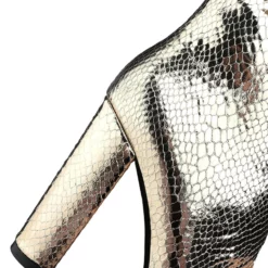 Women's Slouch Snakeskin Chunky Heel Bright Leather Knee High Boots In Blond -UK Winter Shoes Sales 2023 202008171714448572288