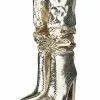 Women's Slouch Snakeskin Chunky Heel Bright Leather Knee High Boots In Blond -UK Winter Shoes Sales 2023 202008171714466207337