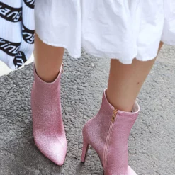 Women Ankle Boots Pink Sequined Cloth Pointed Toe Stiletto Heel High Heel Booties 10 Women Ankle Boots Pink Sequined Cloth Pointed Toe Stiletto Heel High Heel Booties -UK Winter Shoes Sales 2023 202008171715069895254