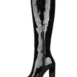 Knee-High Boots Leather Black Pointed Toe Bright Leather Chunky Heel Knee Length Boots For Women 8 Knee-High Boots Leather Black Pointed Toe Bright Leather Chunky Heel Knee Length Boots For Women -UK Winter Shoes Sales 2023 202008241028583693058