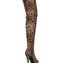 Womens Thigh High Boots Round Toe Leopard Print Stiletto Heel Winter Platform Boots For Women -UK Winter Shoes Sales 2023 202008241029258573858