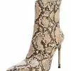 Women Ankle Boots Leather Python Print Pointed Toe Stiletto Heel High Heel Boots -UK Winter Shoes Sales 2023 202008241029380817354
