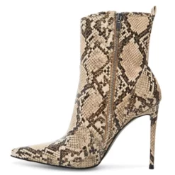 Women Ankle Boots Leather Python Print Pointed Toe Stiletto Heel High Heel Boots -UK Winter Shoes Sales 2023 202008241029384265550