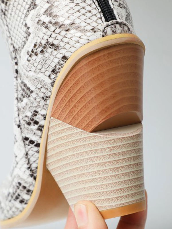 Women Knee-High Boots Leather White Pointed Toe Chunky Heel Knee Length Boots For Women 10 Women Knee-High Boots Leather White Pointed Toe Chunky Heel Knee Length Boots For Women - Image 8