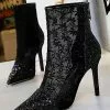 Women Ankle Boots Black Lace Pointed Toe Sequins Stiletto Heel High Heel Booties -UK Winter Shoes Sales 2023 202009151442563071162