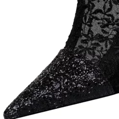 Women Ankle Boots Black Lace Pointed Toe Sequins Stiletto Heel High Heel Booties -UK Winter Shoes Sales 2023 202009151442566186031