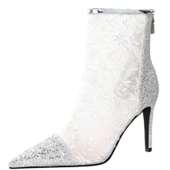 Women Ankle Boots Black Lace Pointed Toe Sequins Stiletto Heel High Heel Booties -UK Winter Shoes Sales 2023 202009151442583961989