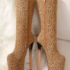 Sexy High Heel Boots Square Toe Zipper Leopard Print Stiletto Heel Street Wear Khaki Thigh Over The Knee Boots -UK Winter Shoes Sales 2023 202009301202040912422