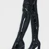 Sexy Over The Knee Boots Square Toe Black Leather Bright Leather Chunky Heel Thigh High Boots -UK Winter Shoes Sales 2023 202010281554553962433