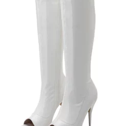 Red Leather Peep Toe Knee-High Boots Zipper Stiletto Bright Leather Heel Knee Length Boots -UK Winter Shoes Sales 2023 202011121444098194057