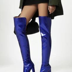 Women's Apricot Thigh High Boots Pointed Toe Chunky Heel Bright Leather Over The Knee Boots -UK Winter Shoes Sales 2023 202011301444460511053