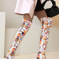 Women's Apricot Thigh High Boots Pointed Toe Chunky Heel Bright Leather Over The Knee Boots -UK Winter Shoes Sales 2023 202011301444463971148