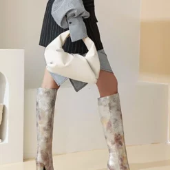 Coffee Brown Knee-High Boots For Women Pointed Toe Chunky Heel Boots -UK Winter Shoes Sales 2023 202012011939570716902