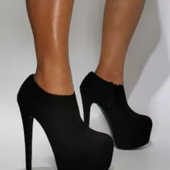 Mens Sexy High Heel Boots Micro Suede Round Toe Daily Casual Black Thigh High Boots Plus Size Shoes