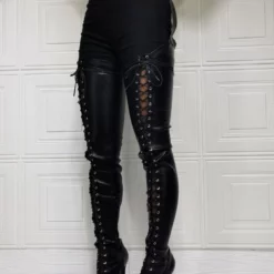 Sexy High Heel Boots Plus Size Pointed Toe Boot Shaft Adjustable Buckle Stiletto Heel Black Thigh High Over The Knee Boots -UK Winter Shoes Sales 2023 202103041434053492956