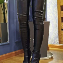 Women Sexy Boots Plus Size Pointed Toe Slip-On Stiletto Heel Black Thigh High Over The Knee Boots