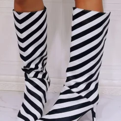 Knee-High Boots PU Leather Black Pointed Toe Stiletto Heel PU Leather Boots -UK Winter Shoes Sales 2023 202106201627405283099