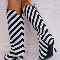 Knee-High Boots PU Leather Black Pointed Toe Stiletto Heel PU Leather Boots -UK Winter Shoes Sales 2023 202106201627408436066