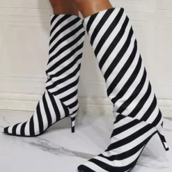 Knee-High Boots PU Leather Black Pointed Toe Stiletto Heel PU Leather Boots -UK Winter Shoes Sales 2023 202106201627411649210