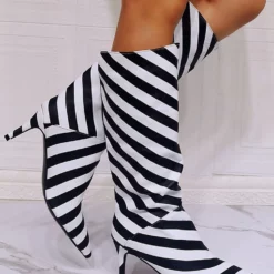 Knee-High Boots PU Leather Black Pointed Toe Stiletto Heel PU Leather Boots -UK Winter Shoes Sales 2023 202106201627414798048