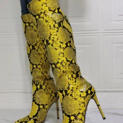 Women Knee High Boots Python Pointed Toe Stiletto Heel Sexy Heel Boots -UK Winter Shoes Sales 2023 20210622184743669353