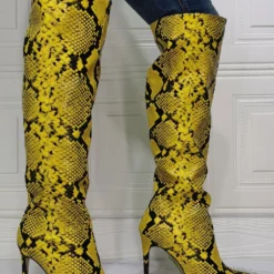 Women Knee High Boots Python Pointed Toe Stiletto Heel Sexy Heel Boots -UK Winter Shoes Sales 2023 202106221847443291181