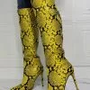 Women Knee High Boots Python Pointed Toe Stiletto Heel Sexy Heel Boots -UK Winter Shoes Sales 2023 202106221847446813171