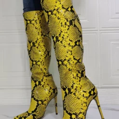 Women Knee High Boots Python Pointed Toe Stiletto Heel Sexy Heel Boots