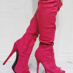 Women Knee High Boots Canvas Rose Round Toe Stiletto Heel Sexy High Boots -UK Winter Shoes Sales 2023 202106221847530002658