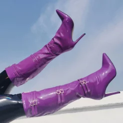 Women Knee High Boots Grape Purple Pointed Toe Bright Leather Stiletto Heel Sexy High Boots 12 Women Knee High Boots Grape Purple Pointed Toe Bright Leather Stiletto Heel Sexy High Boots -UK Winter Shoes Sales 2023 202106221847566481987