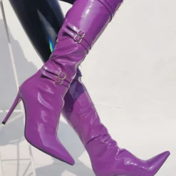 Women Knee High Boots Grape Purple Pointed Toe Bright Leather Stiletto Heel Sexy High Boots 13 Women Knee High Boots Grape Purple Pointed Toe Bright Leather Stiletto Heel Sexy High Boots -UK Winter Shoes Sales 2023 202106221847569596549