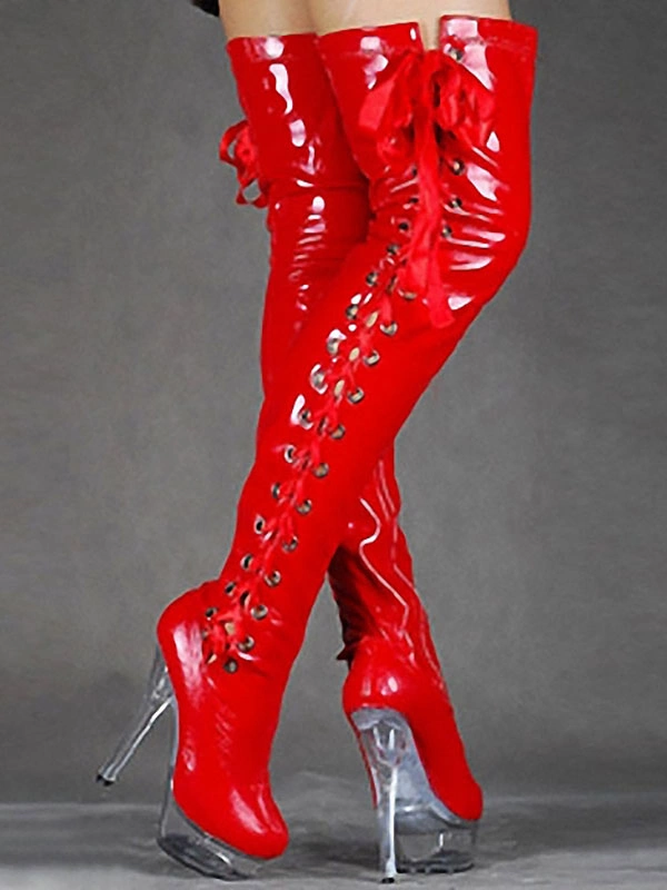 Pole Dance Shoes Women's Sexy Thigh High Heel Boots Lace Up Platform Stiletto Heel Stripper Shoes In Black 5 Pole Dance Shoes Women's Sexy Thigh High Heel Boots Lace Up Platform Stiletto Heel Stripper Shoes In Black - Image 3