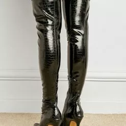 Women Stiletto Heel PU Leather Over The Knee Black Thigh High Boots In -UK Winter Shoes Sales 2023 202107271626096159483