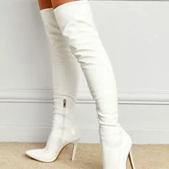Women Stiletto Heel PU Leather Over The Knee Black Thigh High Boots In -UK Winter Shoes Sales 2023 202107271626116931004