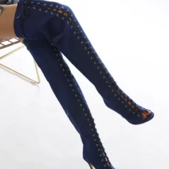 Women's Lace Up Peep Toe Thigh High Heel Boots 10 Women's Lace Up Peep Toe Thigh High Heel Boots -UK Winter Shoes Sales 2023 202107281905269662710