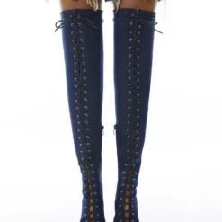 Women's Lace Up Peep Toe Thigh High Heel Boots