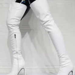 Women's White Thigh High Heel Boots -UK Winter Shoes Sales 2023 202107281905419562036