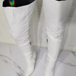 Women's White Thigh High Heel Boots