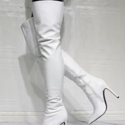 Women's White Thigh High Heel Boots -UK Winter Shoes Sales 2023 202107281905425904663