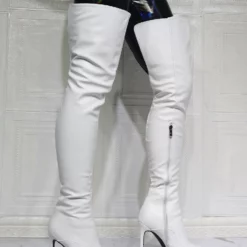 Women's White Thigh High Heel Boots -UK Winter Shoes Sales 2023 202107281905432338430