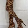 Women's Animal Print Platform Thigh High Heel Boots