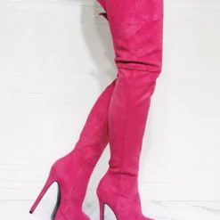 Women's Platform Thigh High Heel Boots In Pink Suede -UK Winter Shoes Sales 2023 202107281906055117088