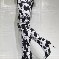 Women's Cow Print Thigh High Heel Boots -UK Winter Shoes Sales 2023 202107281907152065173