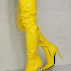Women's Stiletto Heel Thigh High Boots In Yellow -UK Winter Shoes Sales 2023 202107281907254844756