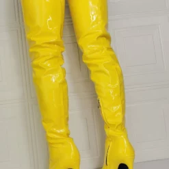 Women's Stiletto Heel Thigh High Boots In Yellow -UK Winter Shoes Sales 2023 202107281907257969848